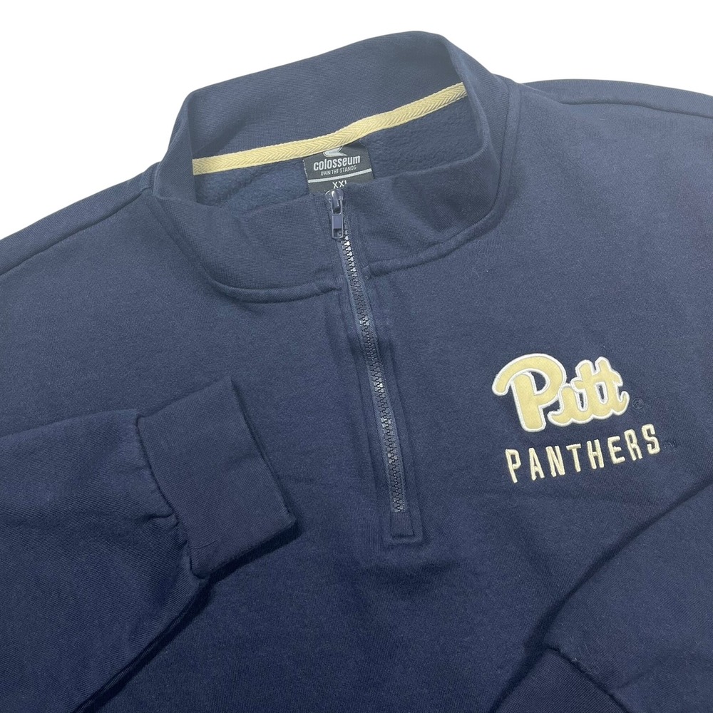 Colosseum Pitt Panthers Quarter Zip Men XXL Navy Blue Fleece Sweatshirt NCAA